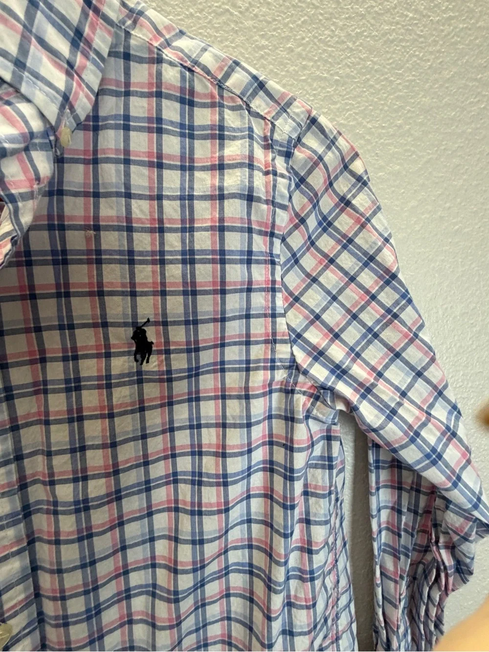 Ralph Lauren White, Blue & Pink Plaid Button-Down Shirt